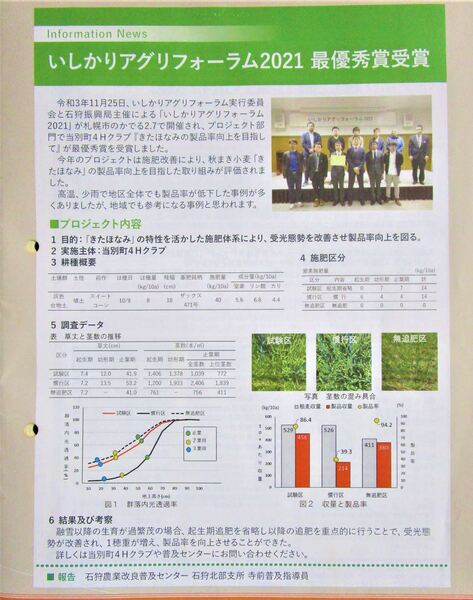 写真2 JA北いしかりの広報誌に掲載（記事：いしかりアグリフォーラム）